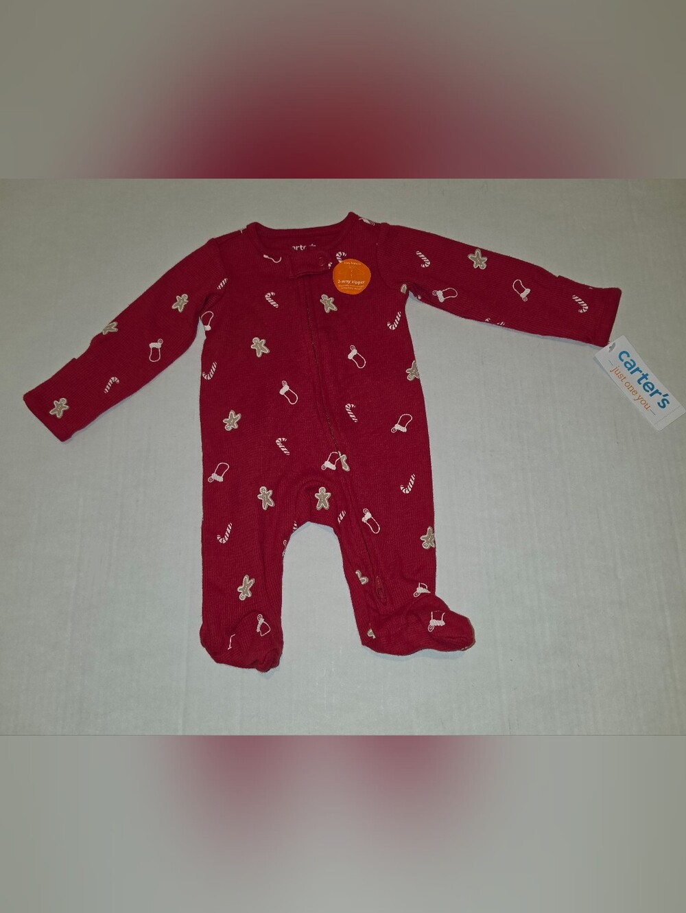 Carter's Red Holiday Print Footed One-Piece Sz NB